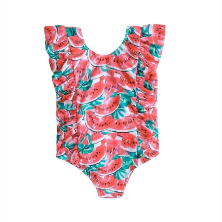 

Phenas Toddler Baby Girls One Piece Swimsuit Ruffle Cartoon Printed Bathing Suit