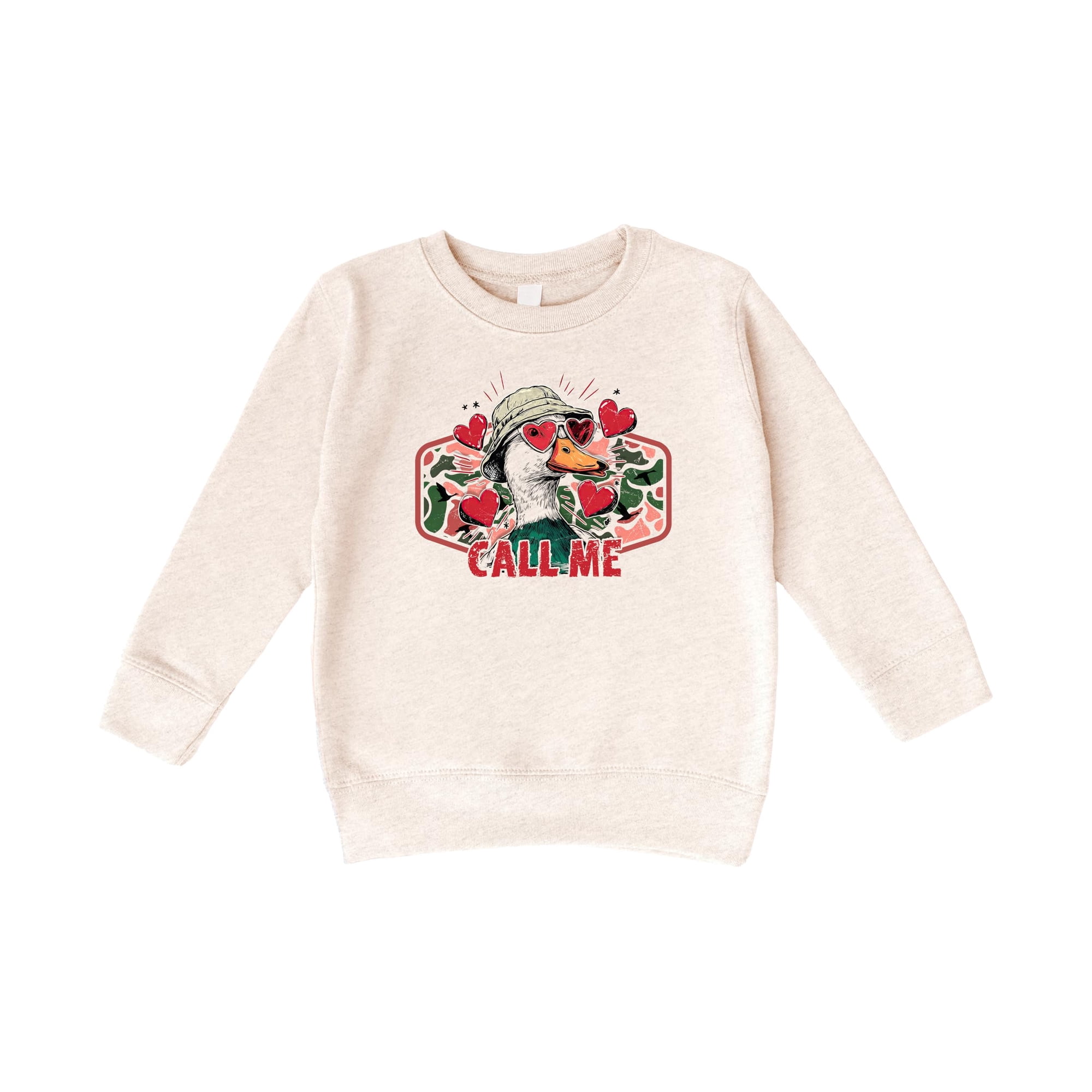 Call Me Valentine s Day Unisex Sweatshirt Camo Duck Hunting Sweater for Adults & Kids Natural Heather Sweatshirt Youth Large