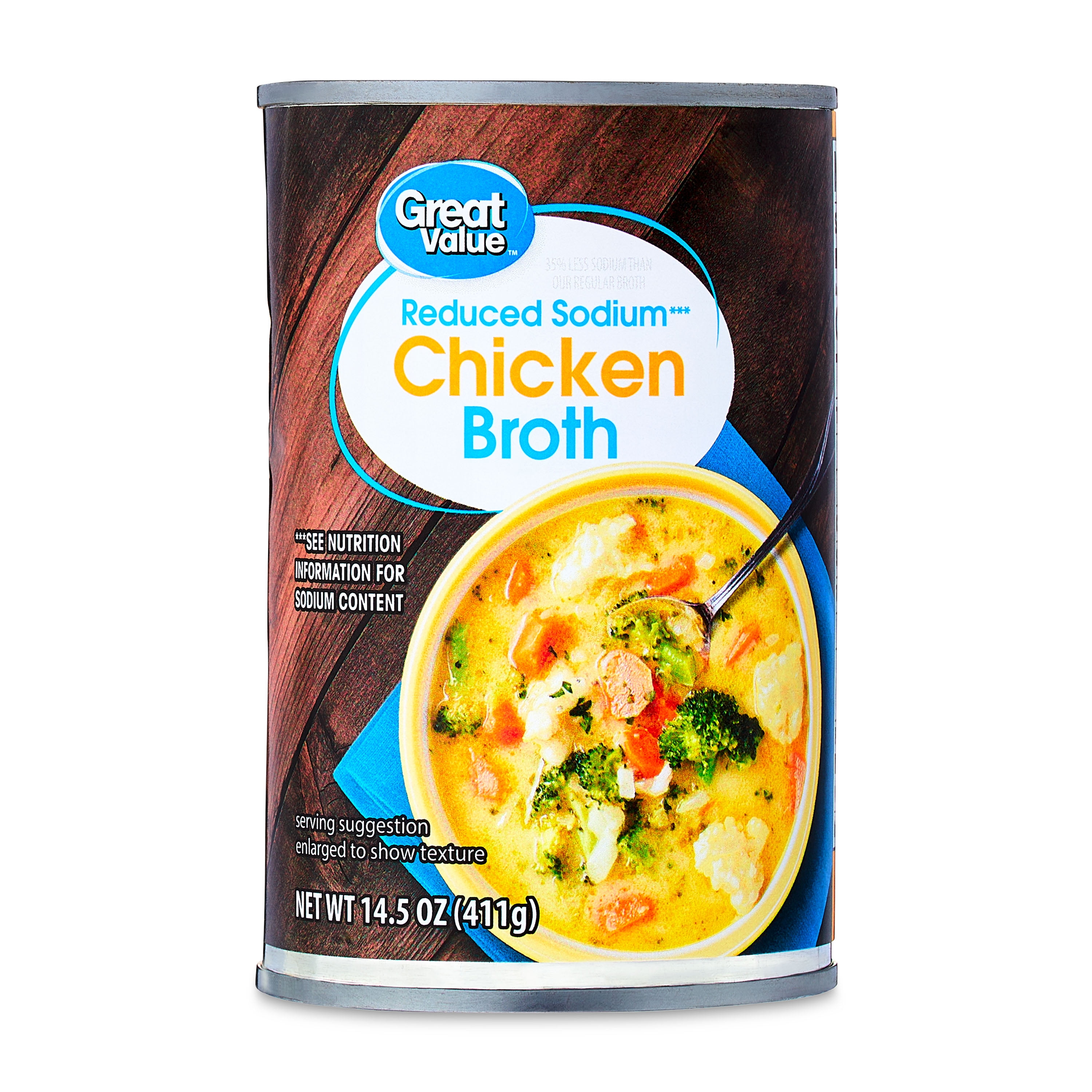 (4 pack) Great Value Reduced Sodium Gluten-Free Chicken Broth, 14.5 oz Can (Shelf-Stable)