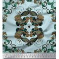 thumbnail image 1 of Soimoi Polyester Crepe Fabric Quatrefoil & Peacock Bird Print Fabric by The Yard 52 Inch Wide, 1 of 1