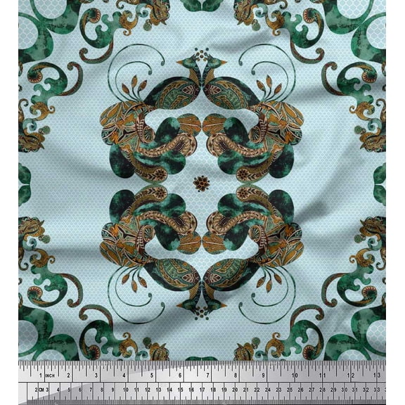 Soimoi Cotton Duck Fabric Quatrefoil & Peacock Bird Print Fabric by The Yard 42 Inch Wide