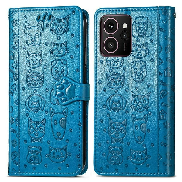 Funda Cartera FOXDOCK para HMD Skyline , Flip PU con Relieve de Gatos y Perros, Tarjetero y Soporte