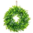 thumbnail image 2 of Artificial Greenery Wreath Small 9inch Green Leaves Boxwood Wreath for Front Door Festival Celebration Fireplace Window Party Decor, 2 of 8