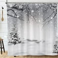 thumbnail image 2 of Winter Shower Curtain Snow Scene with Pine Tree Bathroom Shower Curtain Snowflake Waterproof Fabric Bath Decor with Hooks 72"x72", 2 of 7
