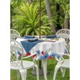 thumbnail image 3 of Outdoor Tablecloth with Umbrella Hole for Patio/Picnic/Party/Camping, 4th of July Waterproof Table Cloth Round Cover Washable, Summer Red Blue Patriotic Flowers Leaves (Dia 54"), 3 of 9