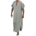 thumbnail image 2 of Bohemian Loose Mens Maxi Kaftan, Split Hem Pocket Linen Long Robe, Soft Breathable Fabric for Resort Wear, Travel and Home Casual Outfits Green XL, 2 of 6