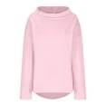 thumbnail image 4 of Womens Casual High Neck Sweatshirt Cotton Long Sleeve Shirts Solid Curved Hem Tunic Pullover Tops, 4 of 6