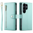 thumbnail image 2 of For Samsung Galaxy S26 Ultra 5G 6.9-inch Wallet Case for Women Men Multi-Card Slots Zipper Pocket Lanyard Strap Wristlet Leather Phone Case,Green,For Galaxy S26 Ultra 5G, 2 of 7