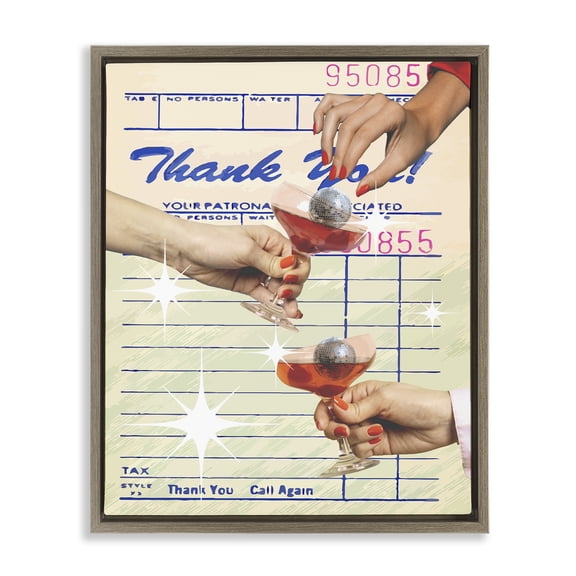 Stupell Industries Eclectic Drink Cheers Restaurant Check Brown Floating Frame Canvas Art, 17 x 21, by Lil' Rue