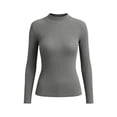 thumbnail image 4 of Lenpel Womens Long Sleeve Tops Fall Ribbed Knit Mock Neck Pullover Sweaters Casual Slim Fit Basic Blouses, 4 of 4