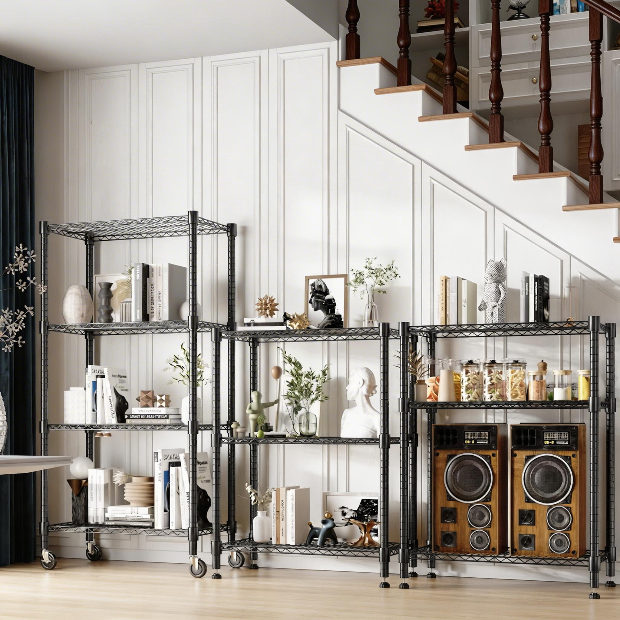 Legooin 30"x14"x72" Kitchen Storage Rack Wire Shelving Unit on Wheels Height Adjustable Metal Shelf for Pantry Office, Black
