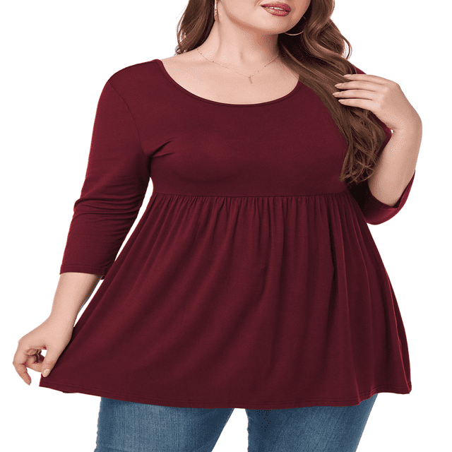 CHUANK Tunique à Col Rond pour Femmes Grande Taille, Blouse à Manches 3/4, T-Shirt Ample à Fleurs 0X-5X