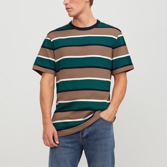 Men's Shirts Stripe Crew Neck Casual Short Sleeve Summer 2025 Lightweight Comfortable Top Brown Mens Tshirts