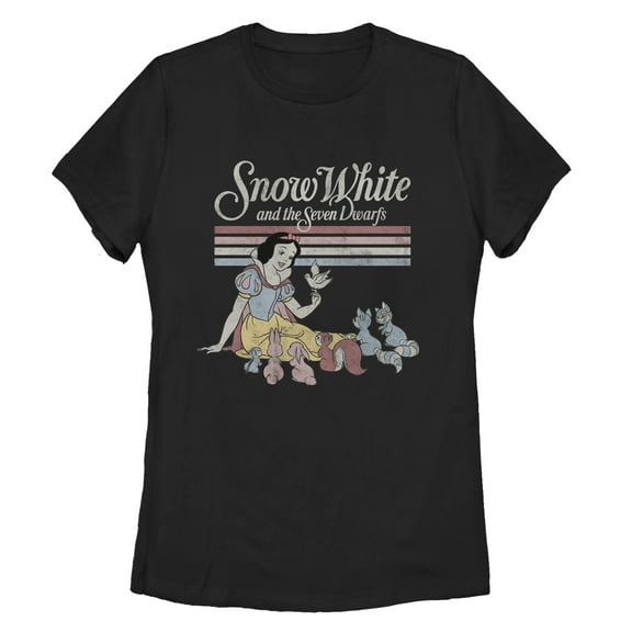 Women's Snow White and the Seven Dwarfs Retro Stripe Graphic Tee Black Medium