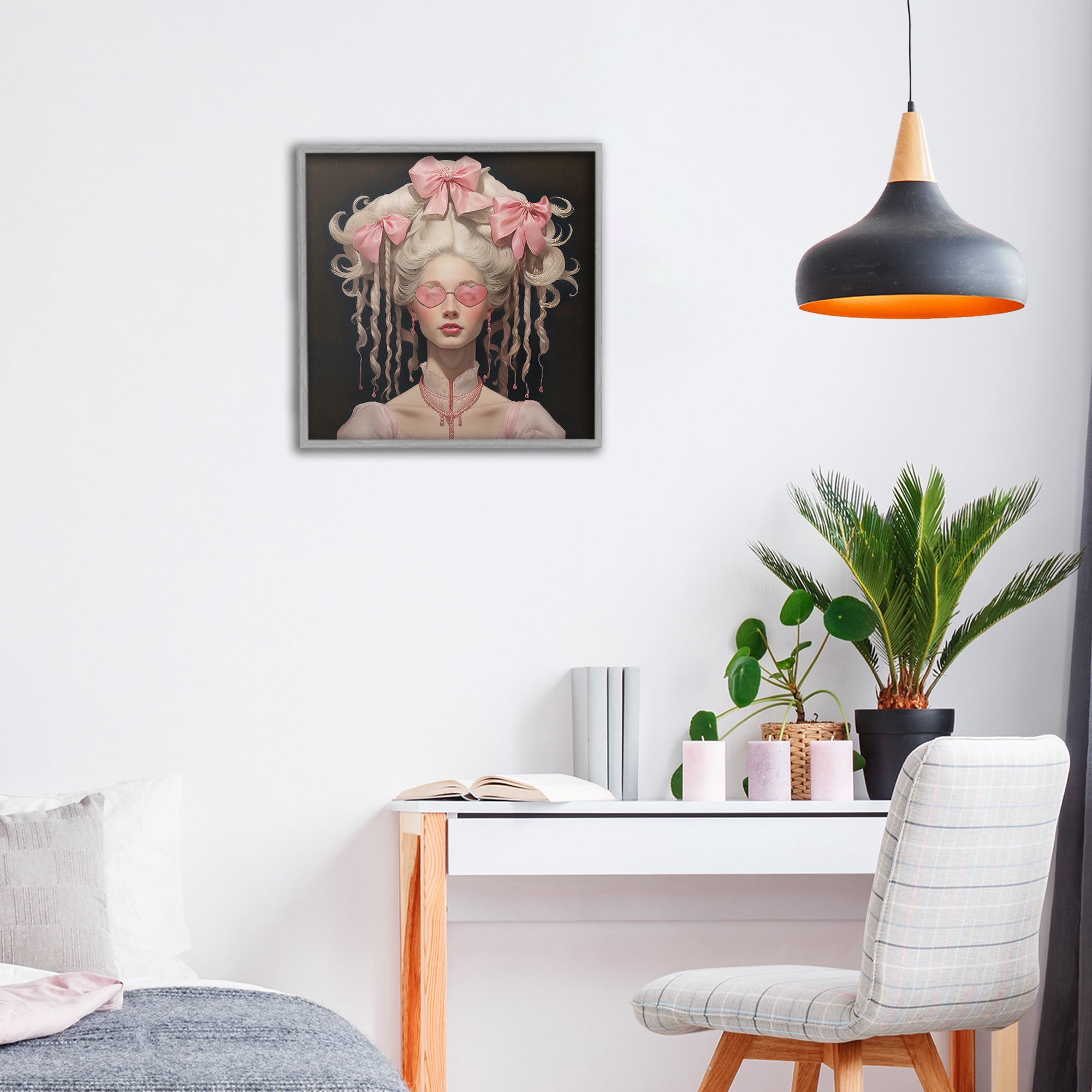 Stupell Industries Rococo Woman Opulent Ribbons Gray Framed Giclee Art, design by Grotto Studios