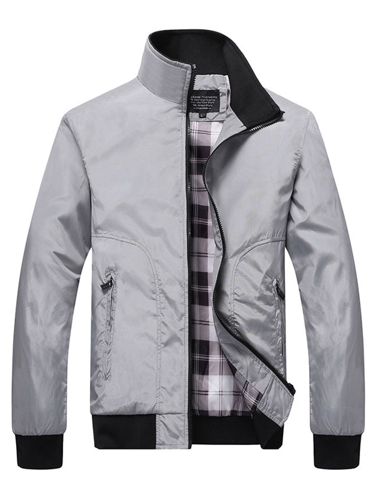 Glonme Men's Coat Pocket Harrington Jacket Long Sleeve Outwear Outdoor  Business Jackets Formal Full Zip Overcoats Blue 2XL 
