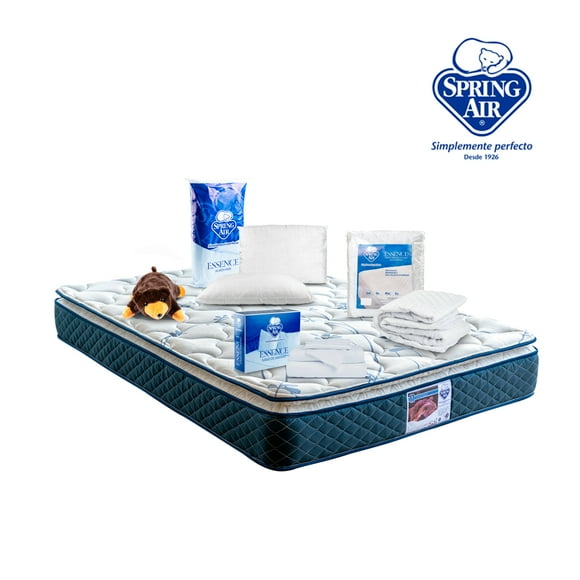 Paquete Colchón King Size Spring Air 2 Almohadas Cubre colchón Juego de Sabanas osito Carmín
