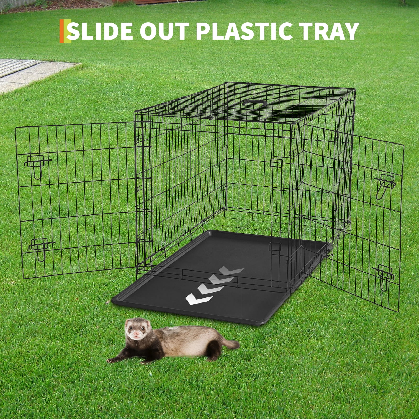 24/48 Inch Dog Crate, Portable Dog Crate with Slide Out Tray, Top & Front Door, Folding Small Critter Cage for Dog, Cat, Bunny, Ferret, Chinchilla, Cat, Rat