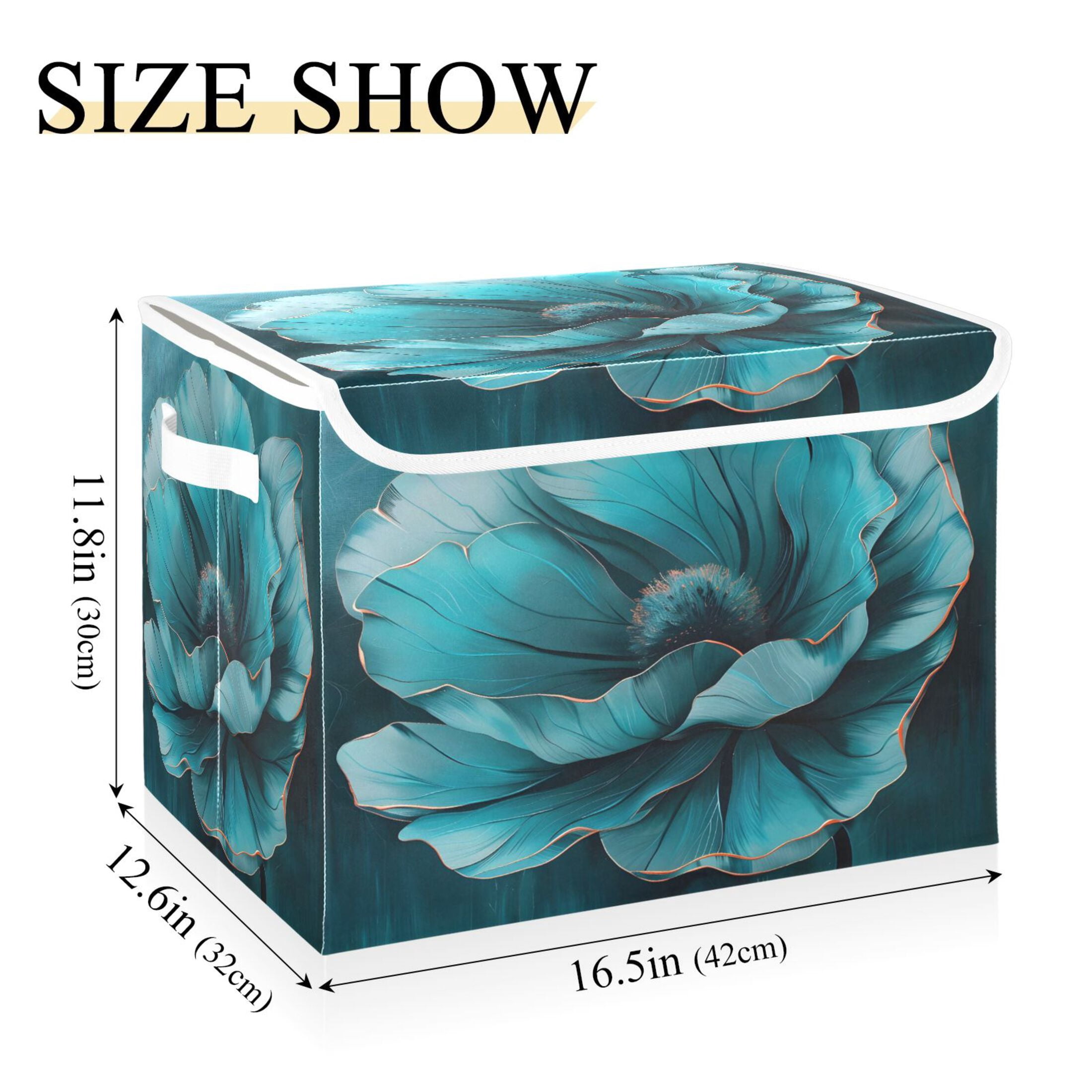 Ryvnso Teal Flower Large Lidded Foldable Storage Baskets Cubes Boxes Lids Bin for Home