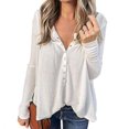 thumbnail image 1 of Women's Waffle Loose Button Long-Sleeved Tops, 1 of 1