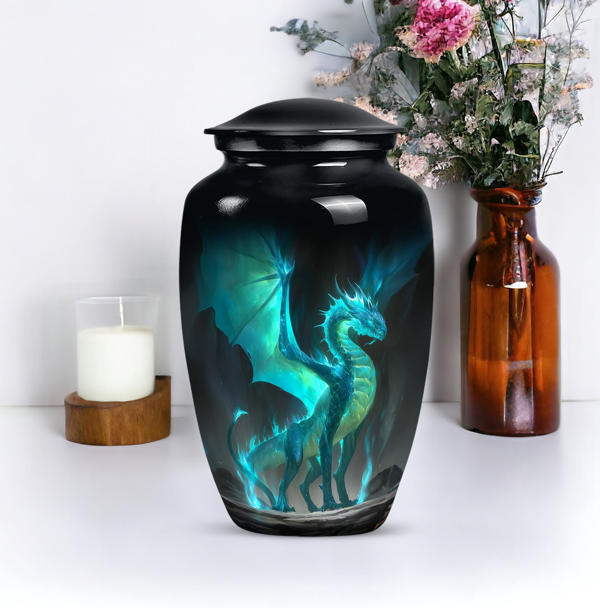 Green Dragon Urn For Ashes For Male & Female, Decorative Urns For Human Ashes, Large Funeral Mini Memorial Urn For Men, Cremation Urns For Baby Boy ( Size- 10inch,1pc 3inch 1pc )