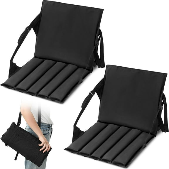 2 Pcs Folding Stadium Seats for Bleachers with Back Support Foldable Bleacher Seat Portable Lightweight Padded Wide Cushion Black Stadium Chair for Outdoor Sports Events Concerts Camping Floor