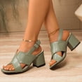 thumbnail image 5 of Xdegoge Heeled Sandals for Women Chunky Block Heel Criss Cross Wide Straps Open Toe Ankle Buckle Dressy Party Wedding Evening Comfortable Summer Shoes, 5 of 9