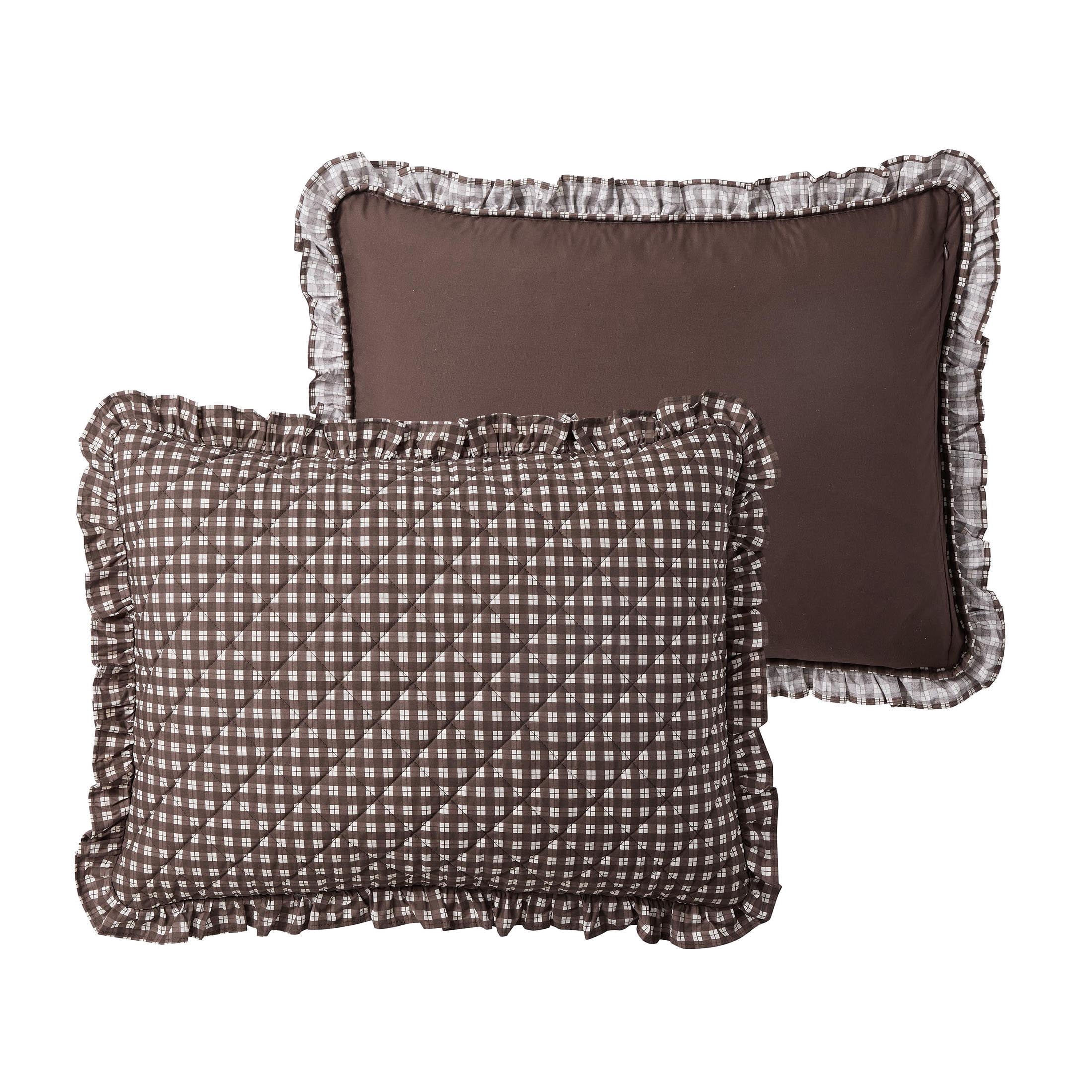 My Texas House Gingham Ruffle 3-Piece Brown Adult Quilt Set, Full/Queen