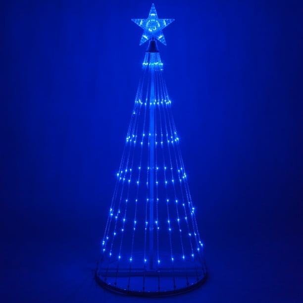 Wintergreen Lighting 9' Blue Outdoor Christmas Light Show Cone Tree,  14-Function LED Outdoor Christmas Decoration 
