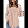 thumbnail image 2 of Camisas de Larga para Mujer, Conjuntos de Otoño, Cuello Redondo, Túnicas Casuales, Blusas de Moda, Ropa de Moda. Rosa M, 2 of 6