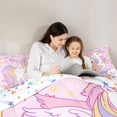 thumbnail image 5 of Manfei Dreamy Pink Unicorn Full Size Comforter Sets, Cartoon Cloud Stars Print Bedding Comforter Set, Fairy Tale Animal Reversible Bedding Sets, Breathable Home Decor, 3-Piece, 5 of 9