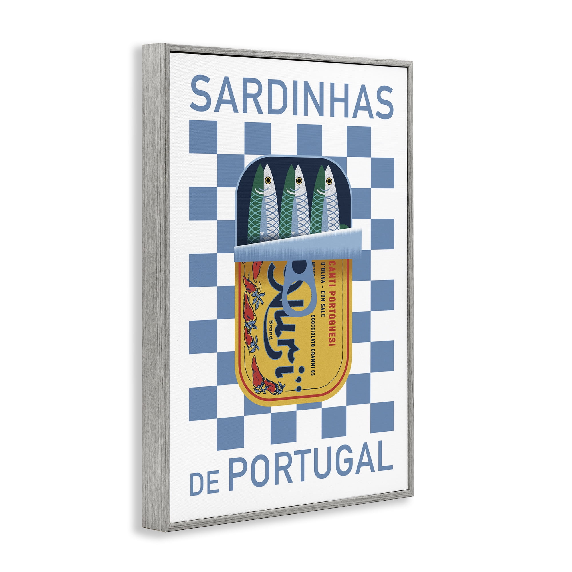 Stupell Industries Portuguese Sardines Can Food & Beverage Painting Gray Framed Art Print Wall Art, 20 x 30