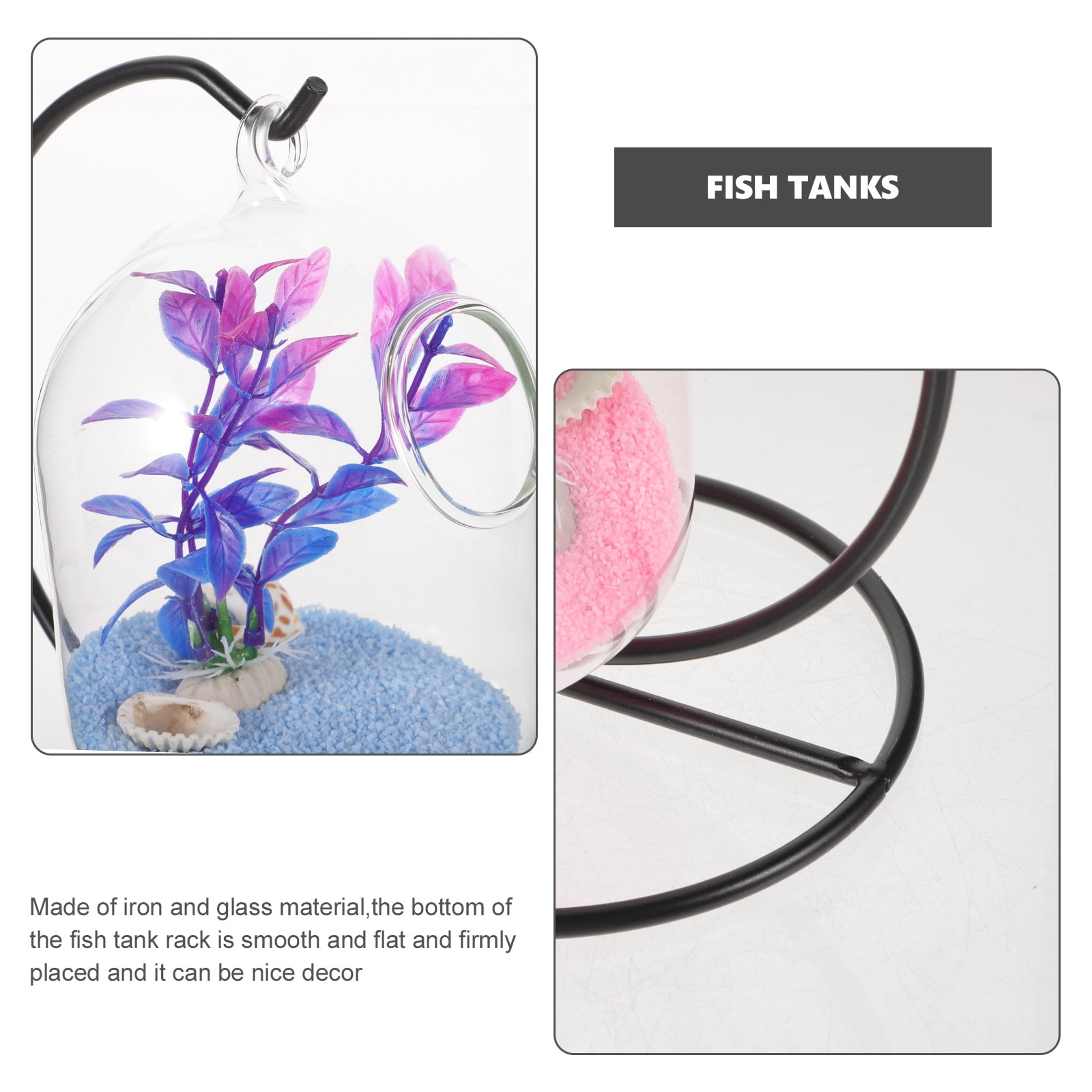 ETEREAUTY 1Set Hanging Glass Fish Tank in Assorted Colors with Stand Modern Design