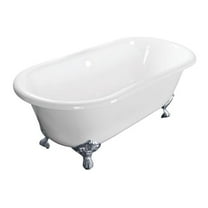 60 in. Cast Iron Double Ended Clawfoot Tub No Faucet Drillings - Polished Chrome, White