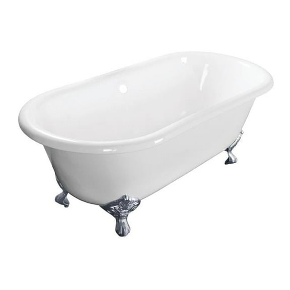 60 in. Cast Iron Double Ended Clawfoot Tub No Faucet Drillings - Polished Chrome, White
