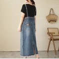 thumbnail image 6 of safuny Women's Dress Bandage High Waist Denim Jacket Jean Long Dresses Comfy Casual Dressy Loose Plus Size Lapel Sleeveless Solid Color For Mujer Elegante Blue L, 6 of 7