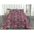 thumbnail image 2 of Ambesonne Spring Quilted Bedspread Set 3 Pcs, Watercolor Flowers Flora Art, Queen, Pistachio Green Eggplant, 2 of 4