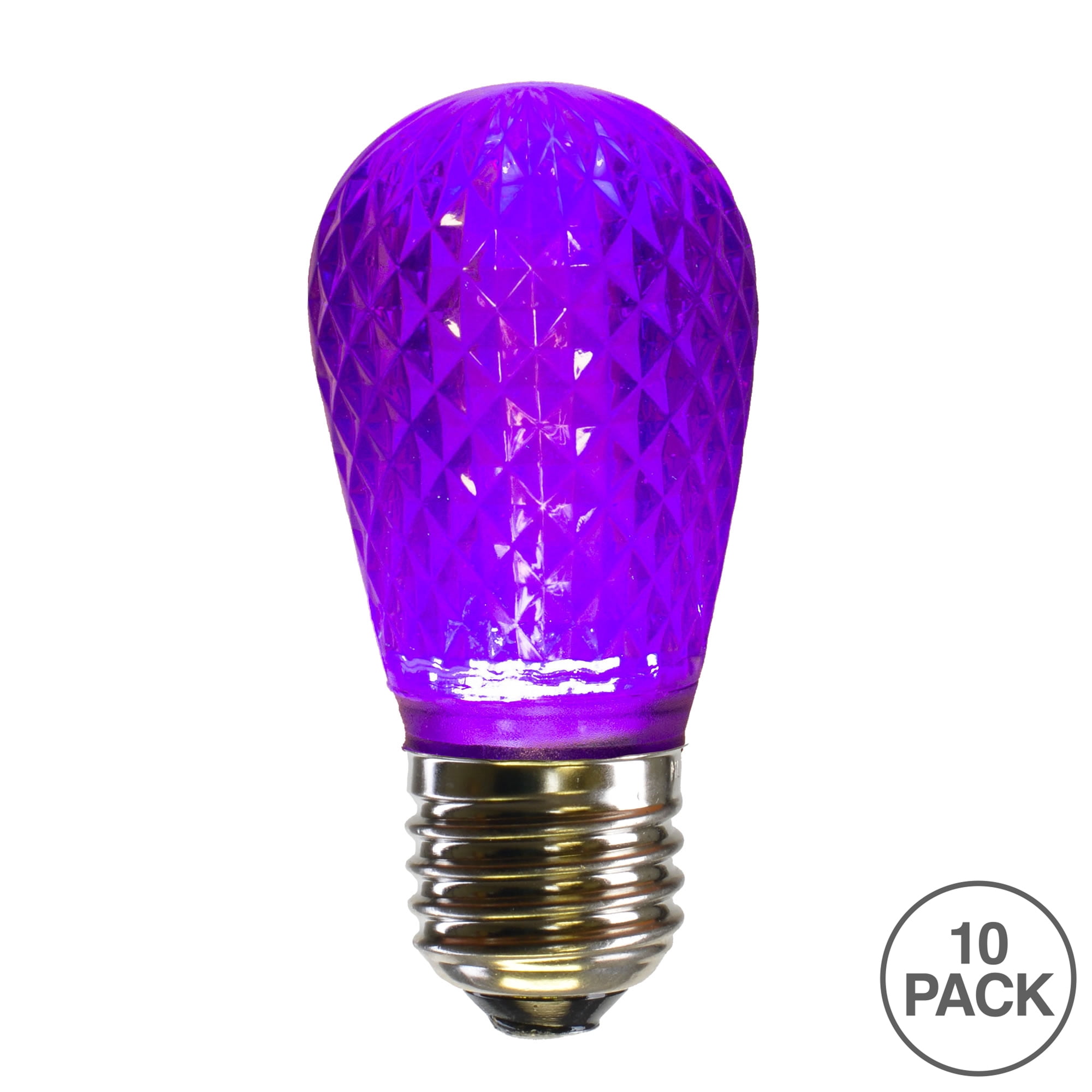 Vickerman S14 LED Purple Faceted Replacement Bulb E26 Nickel Base, 10 Bulbs per Pack.