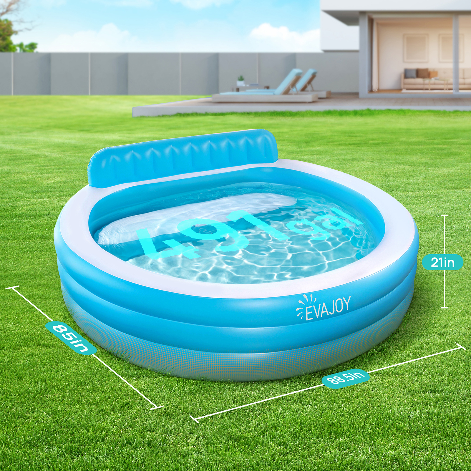 Evajoy Inflatable Pool, Family Lounge Swimming Pool with Seat for Kids Aldult, Round, 7.33 x 7.11 x 2.5 ft - image 5 of 11