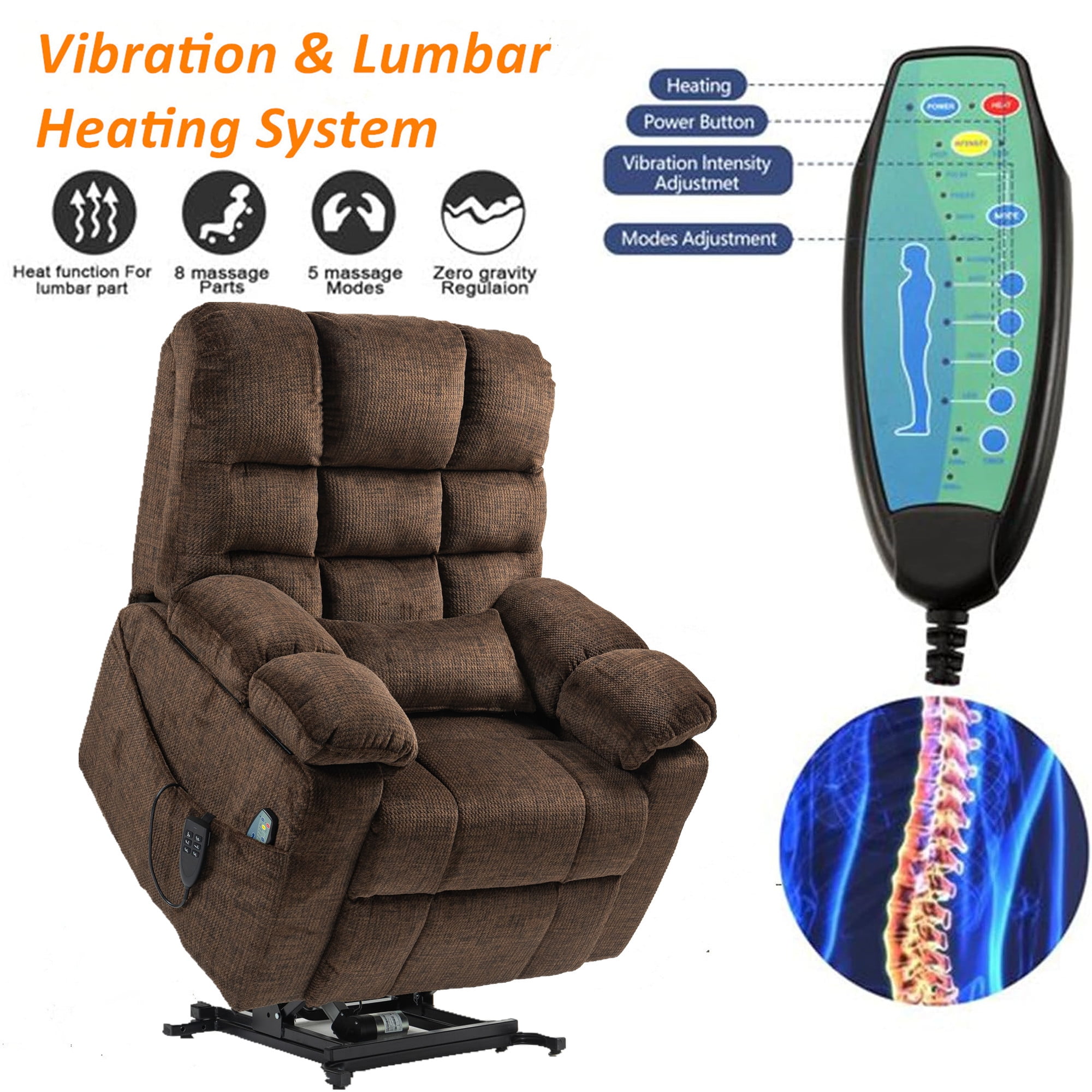 LITVZ Triple Motor Zero Gravity Power Lift Recliner Chair for Elderly, Extra Wide, Lifts Vertically, Legs Elevated Above The Heart, Heat Massage