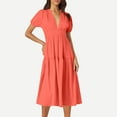 thumbnail image 6 of Ecqkame Summer Dresses for Women 2025 Casual V Neck Cute Puff Short Sleeve Dress Fashion Solid Color Flowy Beach Long Dress 02-Orange XL, 6 of 9