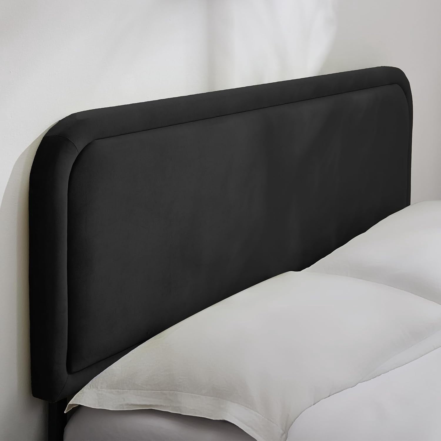 Velvet Headboard Queen, Upholstered Headboard Queen Size Only, Fabric Headboards with Durable Metal Legs from 41” to 49” Height, Sturdy and Durable Solid Wood Bed Head Board, Black