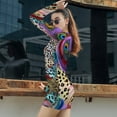 thumbnail image 4 of Peacock Feathers Leopard Print Swirl Art Women's Long Sleeve Bodycon Dress Soft Stretchy For Everyday Wear And Special Occasions, 4 of 6