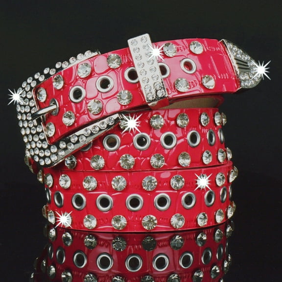 Zhuge Unisex Western Rhinestone Leather Belt, Bling Studded Diamond Design Belt Perfect for Jeans & Daily Outfits, Rose