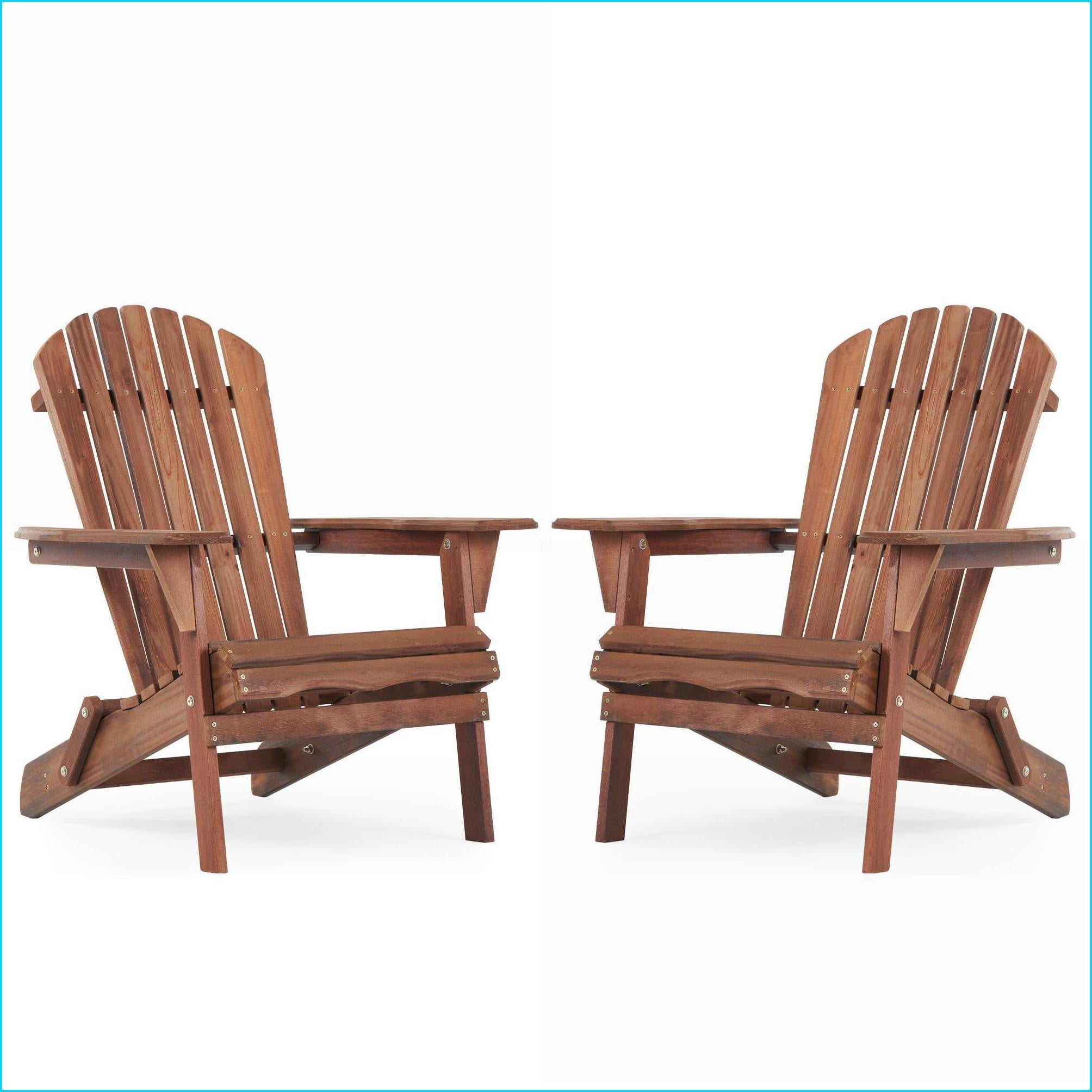 Outdoor Adirondack Chairs Set of 2, Foldable Solid Wood Patio Chairs for Garden, Backyard, Pool, Fire Pit, Half Pre-Assembled | Natural Light Brown | Slat Back