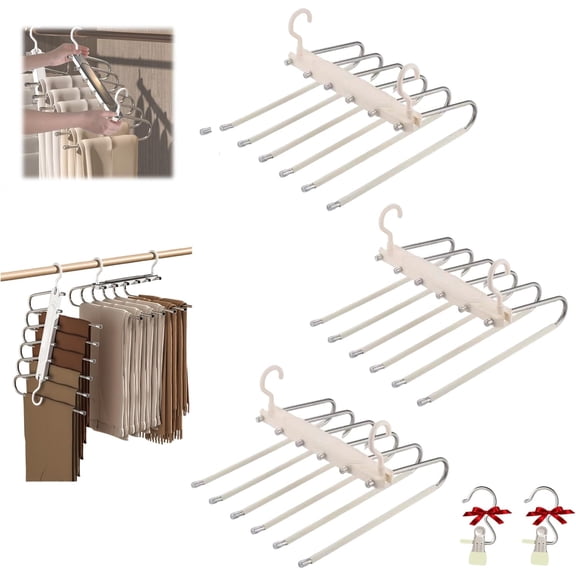 Pant Hangers Space Saving, Metal Multi-Functional Closet Organizer, Anti-Slip Rack for Jeans