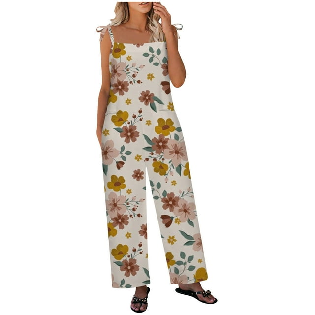 EQWLJWE Plus Size Jumpsuit Clearance Women Ladies Printed Summer Sleeveless Backless Loose Long Playsuits Rompers Jumpsuit Womens Jumpsuits And Rompers