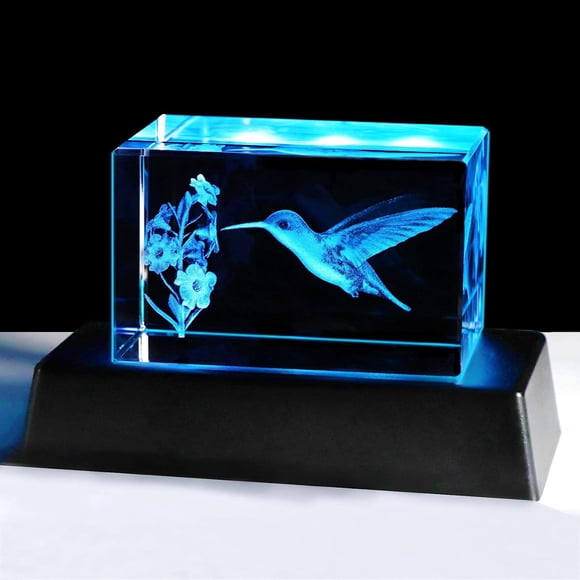 YWHL 3D Crystal Hummingbird Gifts for Women & Men, Laser Engraved Hummingbird Figurines with Light Base for Nature Lovers, Perfect for Birthday & Christmas