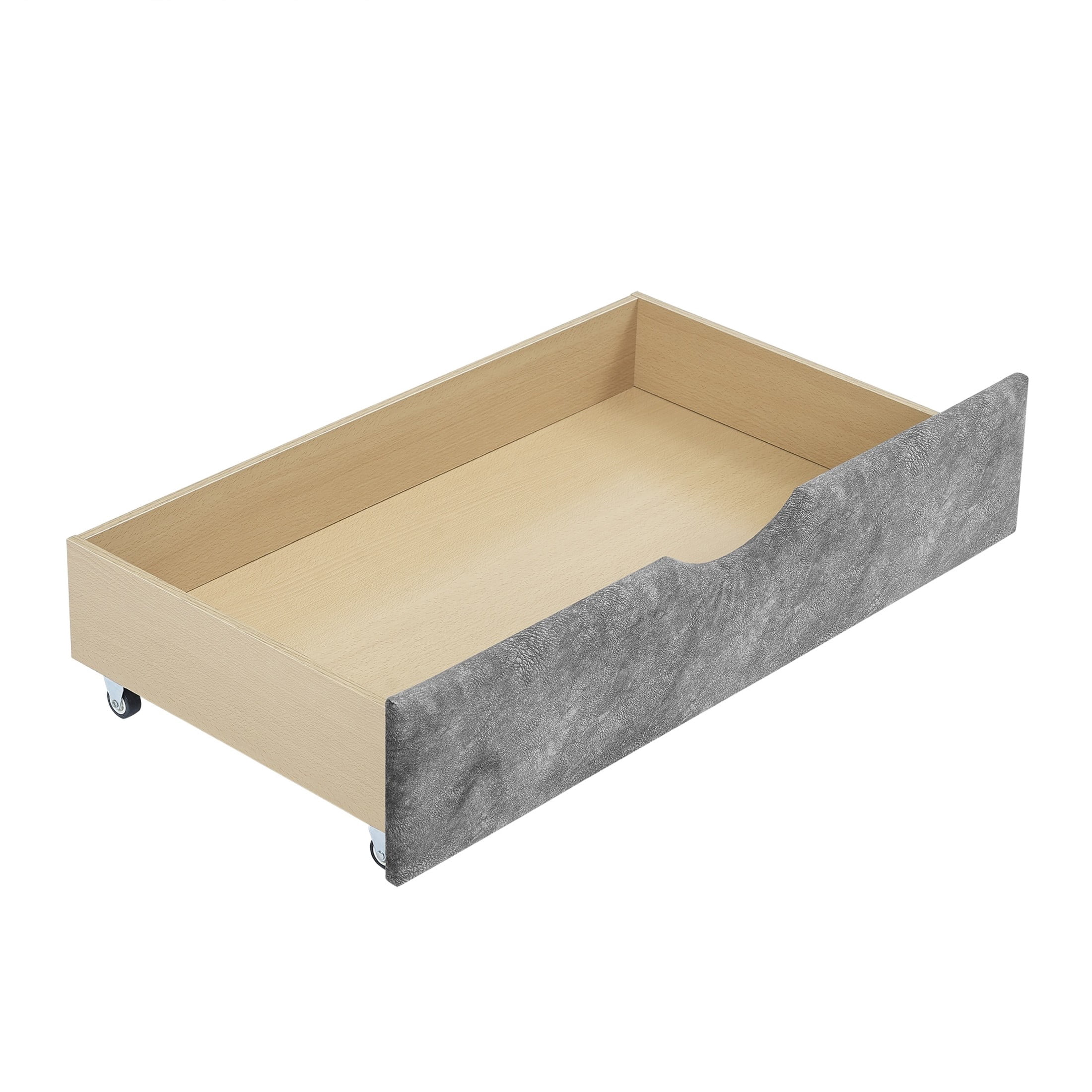 Noble House Solley Mid-Century Full Size Upholstered Daybed with Tufted Back & Storage Drawers, Waved Shape Arms, Grey