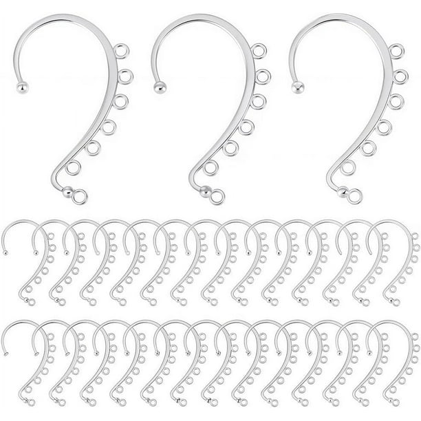 1 caja de 30 piezas de accesorios para aretes tipo puños de oreja, aretes de plata, aretes tipo puños de oreja con clip a granel, aretes tipo puño de oreja.